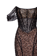 Striking black sequined fitted maxi dress Midnight Walk