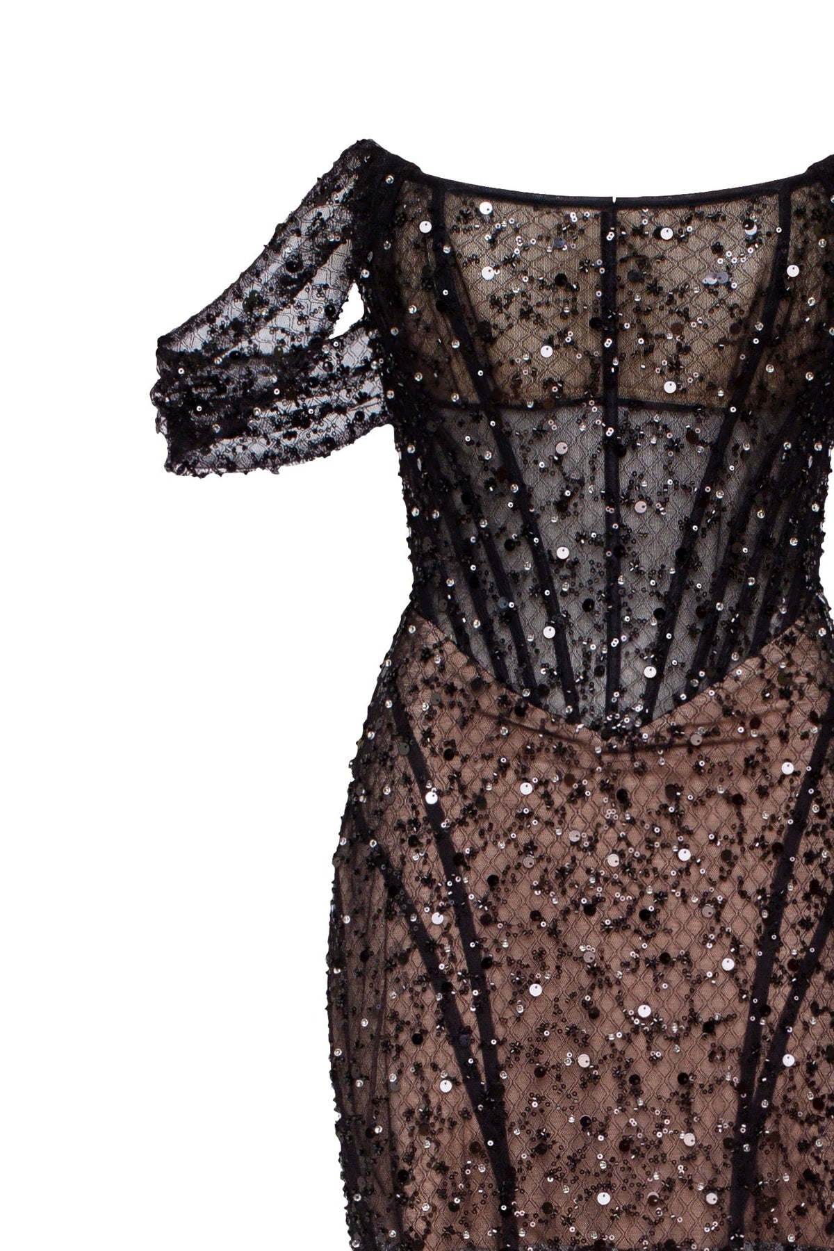 Striking black sequined fitted maxi dress Midnight Walk