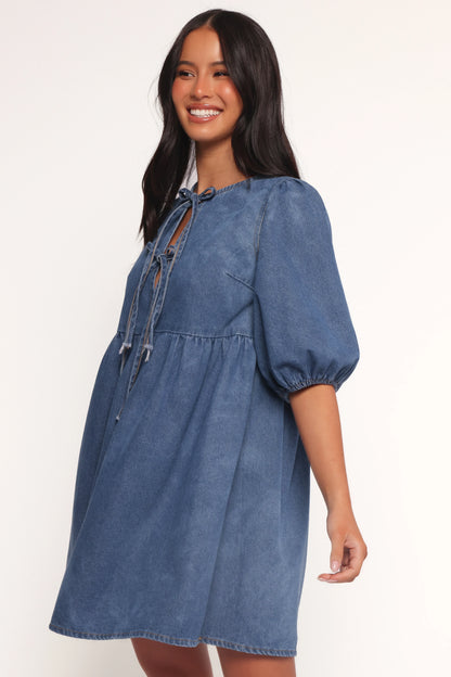 Romana Tie Front Mini Dress Dark Denim