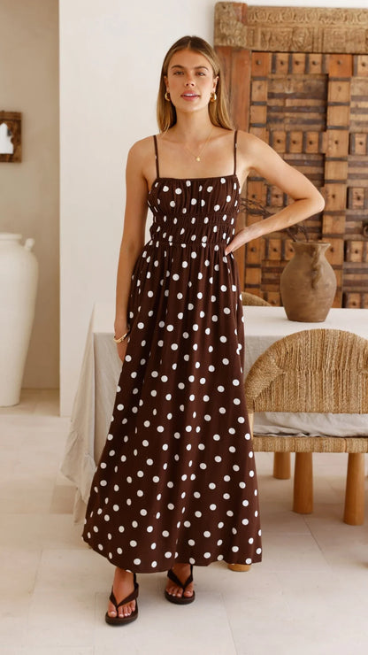 Solare Maxi Dress Brown White Polka