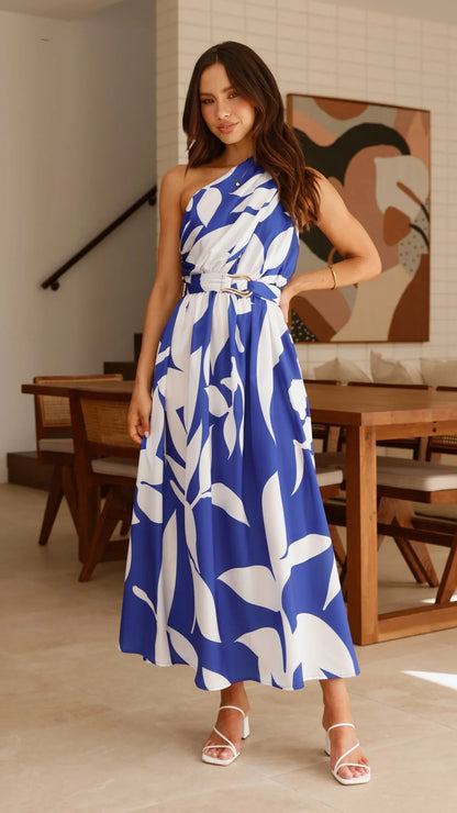 Hadas Maxi Dress Cobalt White Print