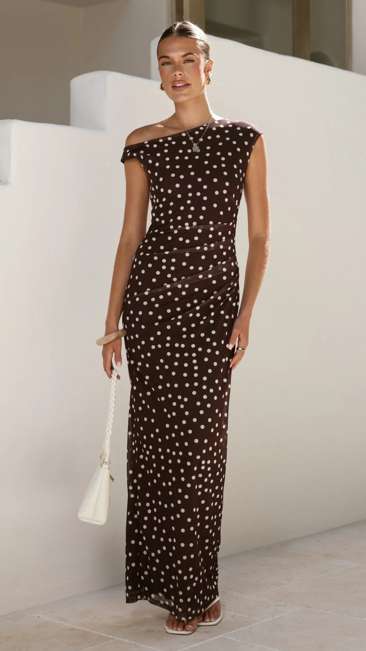 Lilani Maxi Dress Chocolate White Polka Dot