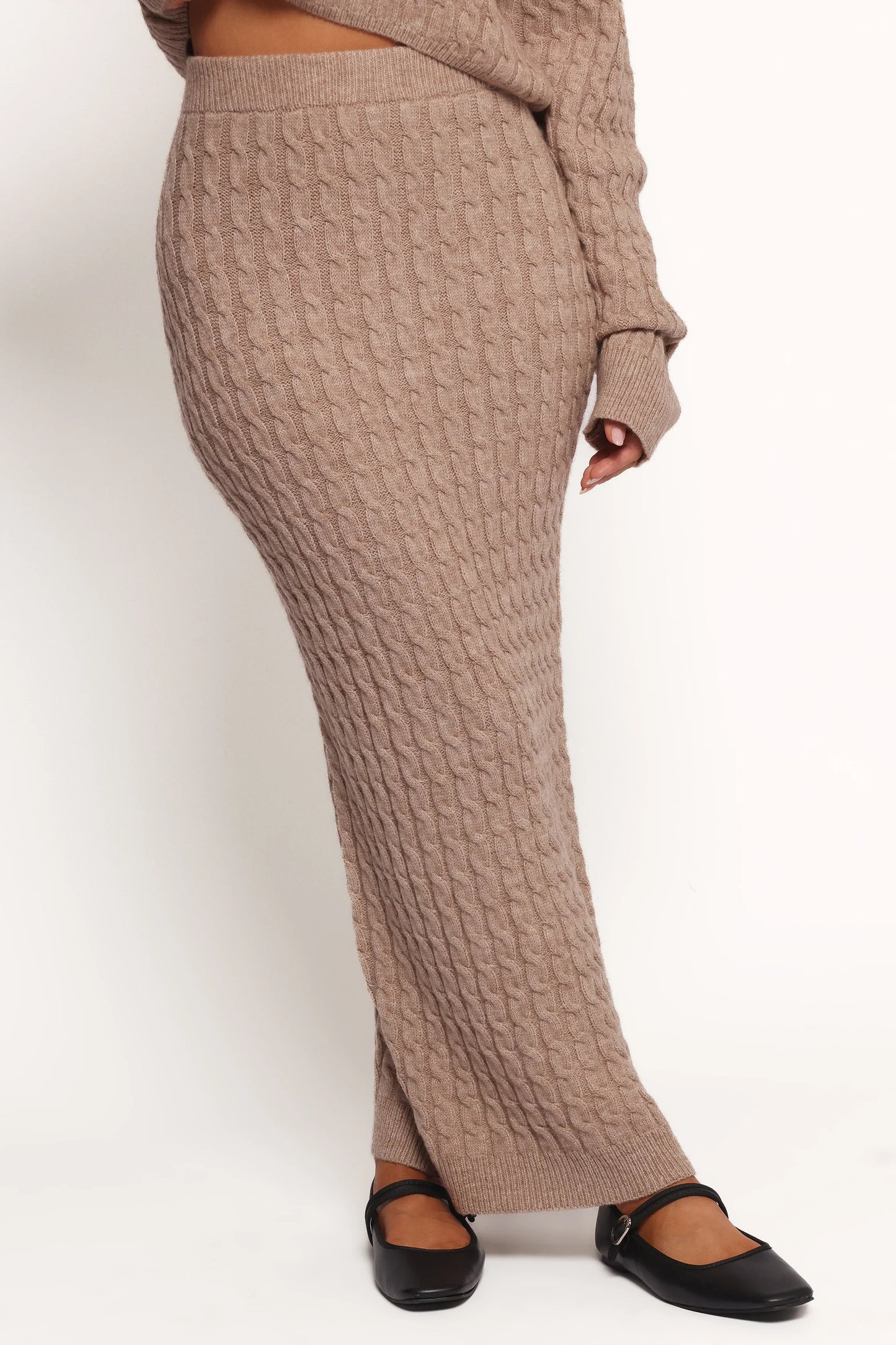 Reid Cable Knit Skirt Set Taupe