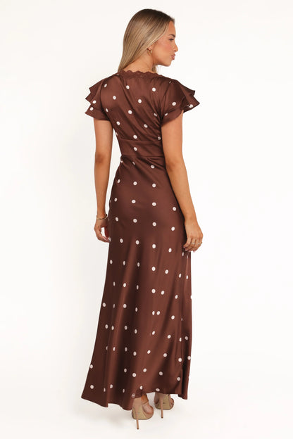 Arella Maxi Dress Brown Polka Dot