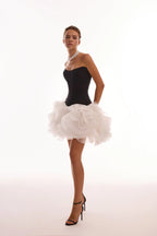 Danceable mini skirt with ruched flower appliques in white Midnight Walk