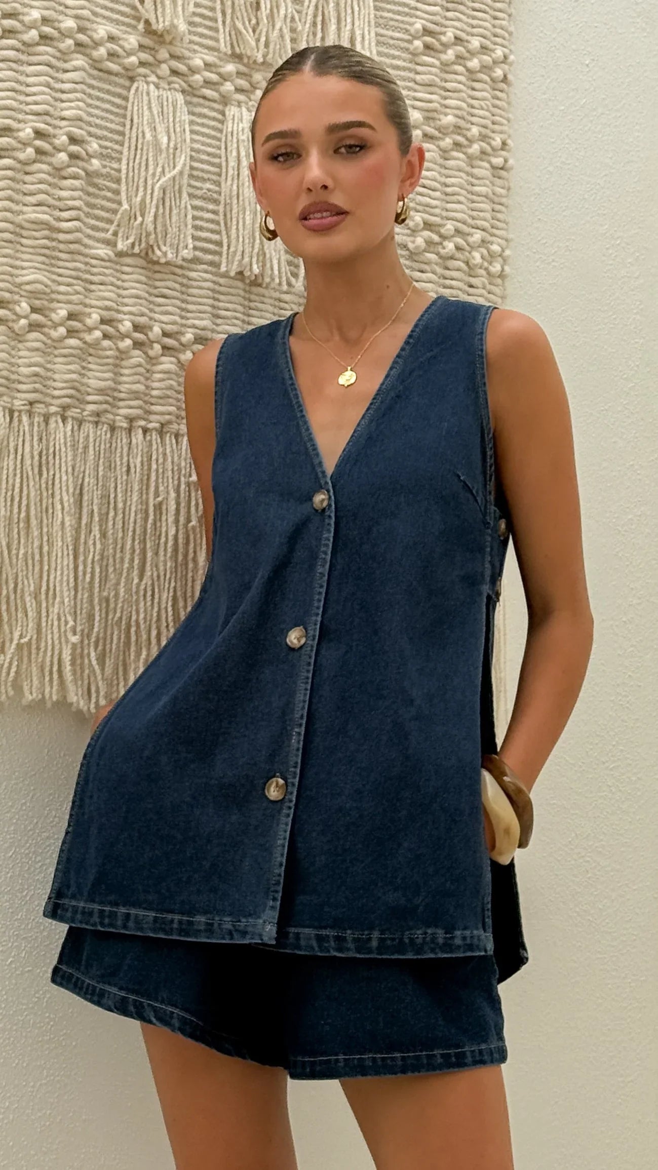 Hayley Vest and Shorts Set Dark Denim