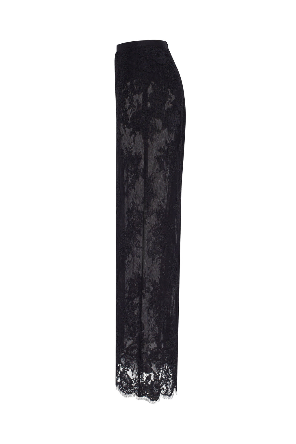 Sensual semi sheer maxi skirt crafted from black floral lace Parisienne