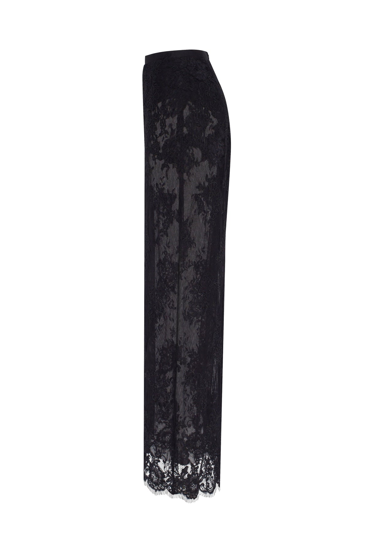 Sensual semi sheer maxi skirt crafted from black floral lace Parisienne