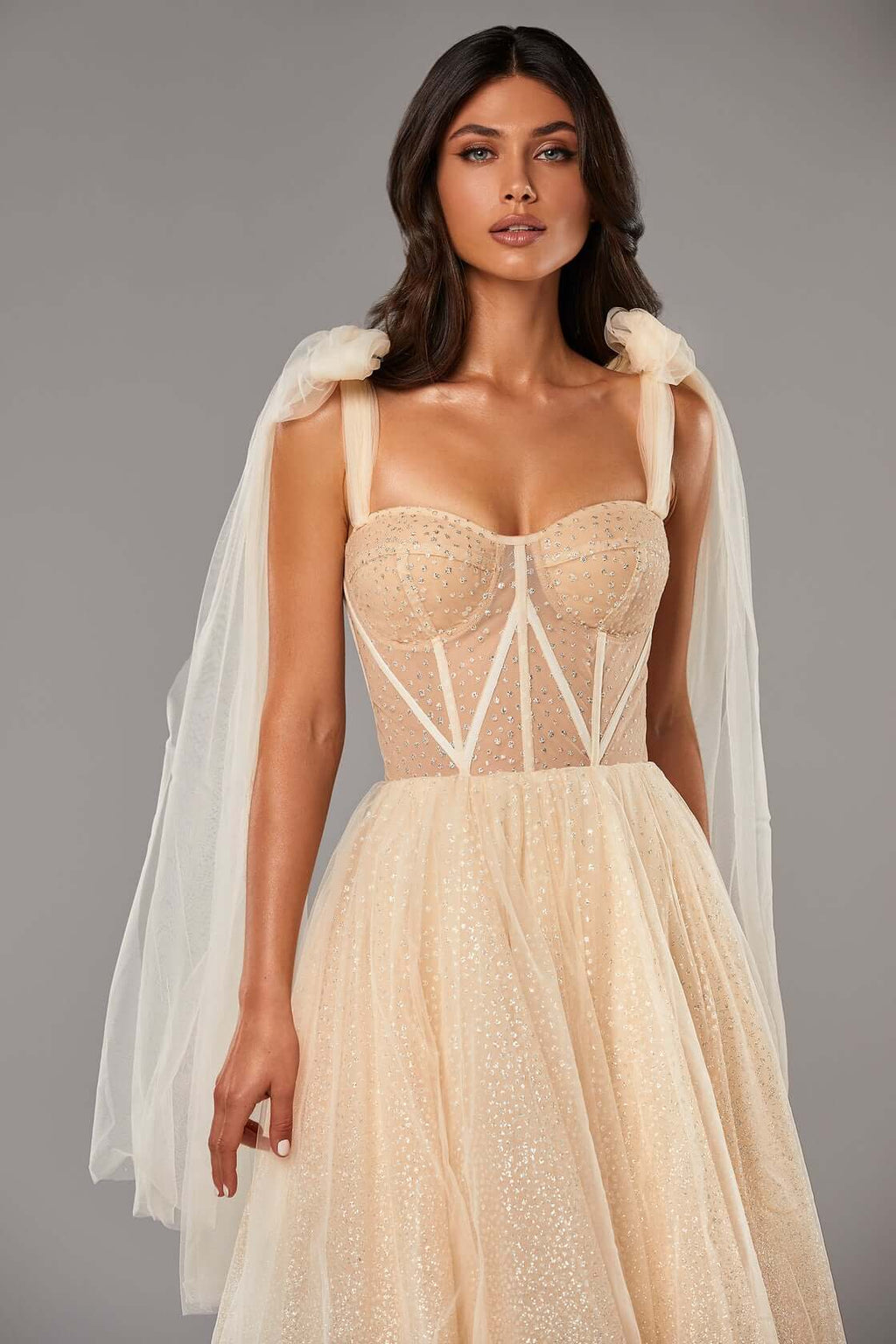 Melon Sparkly midi tulle dress