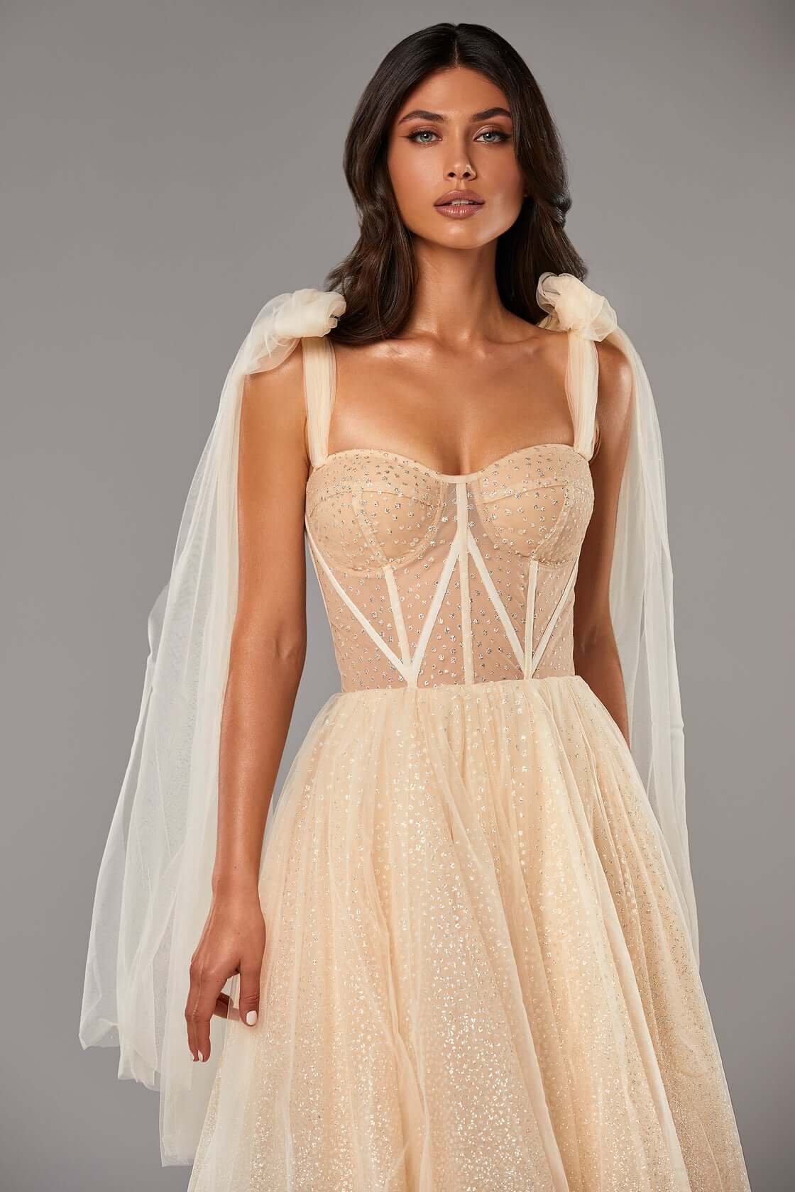 Melon Sparkly midi tulle dress