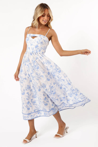 Flora Midi Dress Blue Floral
