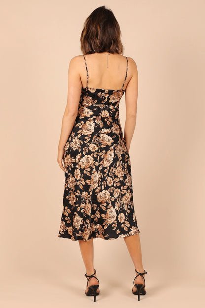 Saga Cut Out Midi Dress Black Floral