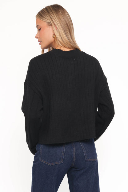 Loulani Heart Button Cardigan Black
