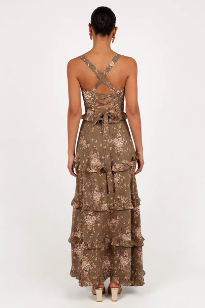 Lillee Tiered Maxi Dress Olive Print
