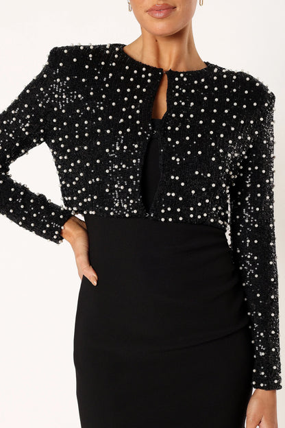 Monica All Over Pearl Crop Jacket Black