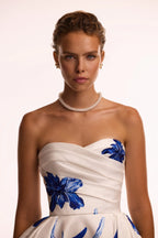 Wonderful white A line maxi dress with blue flowers Glow Up
