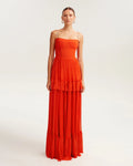 Coral spaghetti strap pleated maxi dress Garden of Eden