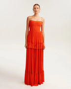 Coral spaghetti strap pleated maxi dress Garden of Eden