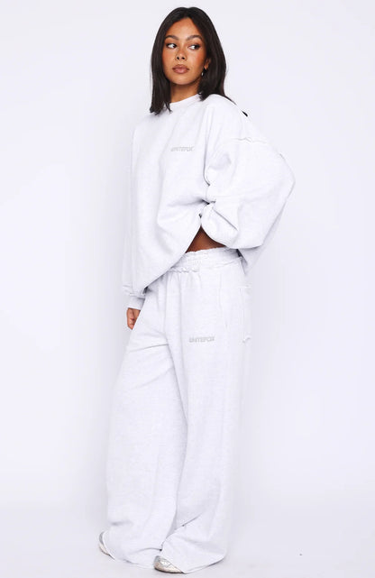 On My Own Terms Wide Leg Sweatpants Grey Marle
