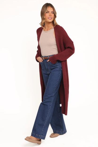 Jasmia Long Cardigan Wine