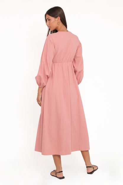 Riven Long Sleeve Maxi Dress Pink