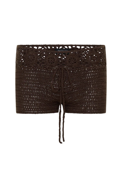 No Plans Crochet Shorts Chocolate