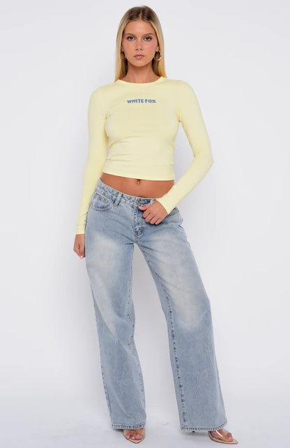 Love Addiction Long Sleeve Baby Tee Butter Yellow