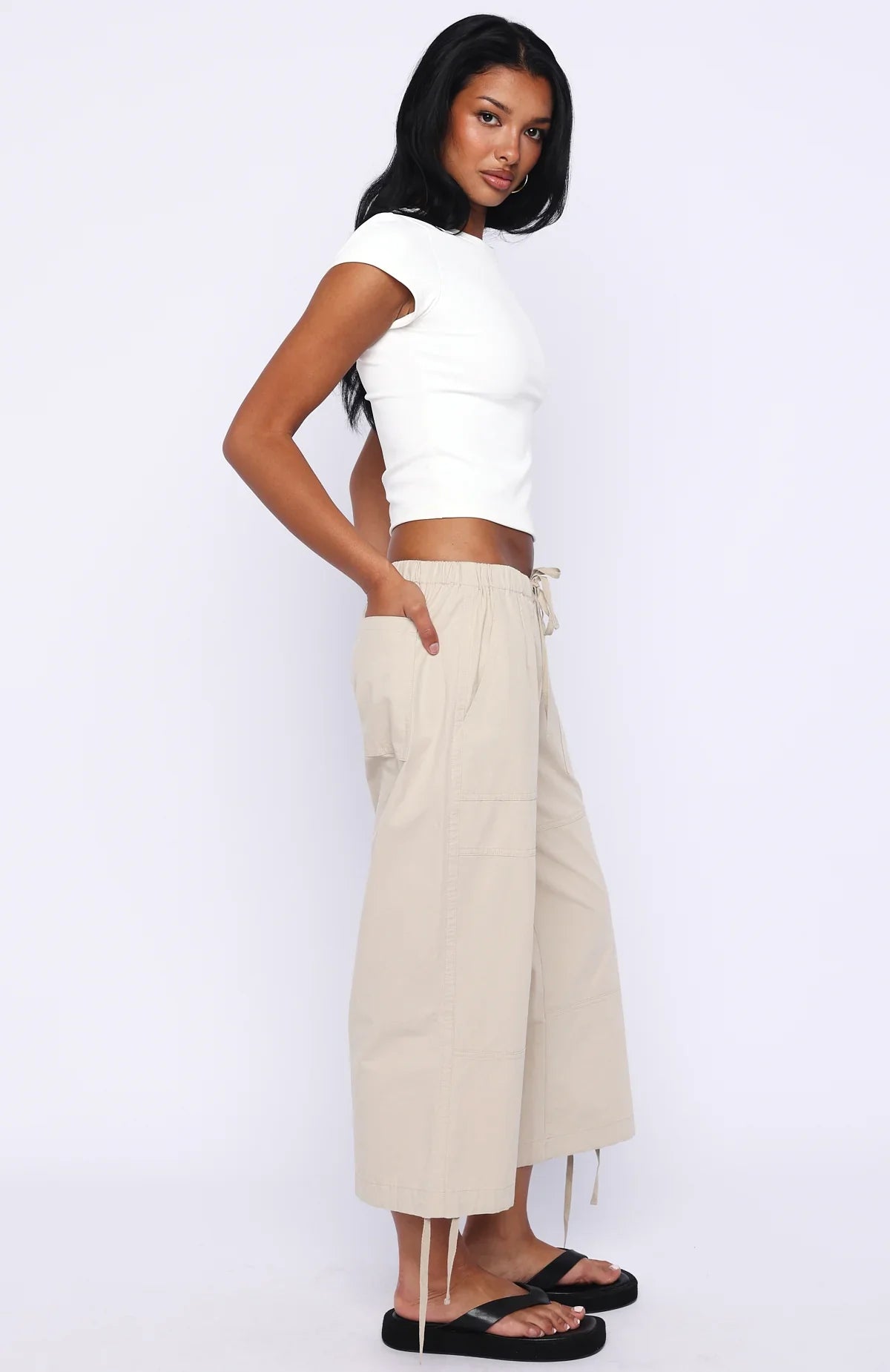 Date Me Capri Cargo Pants Stone