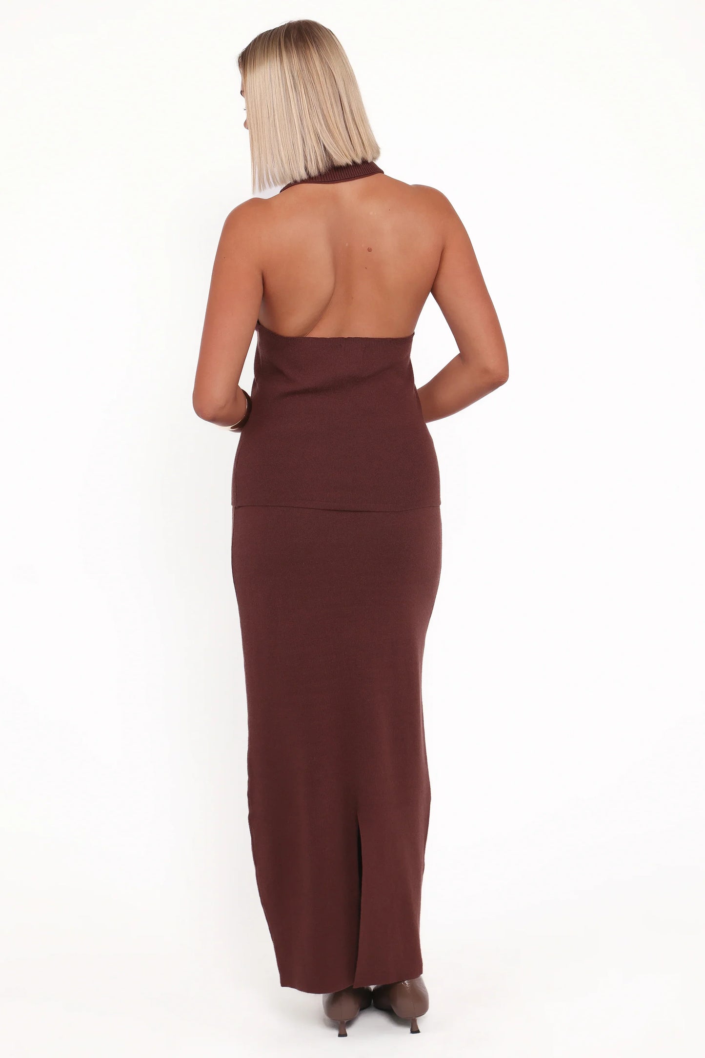 Halley Knit Halter Skirt Set Brown