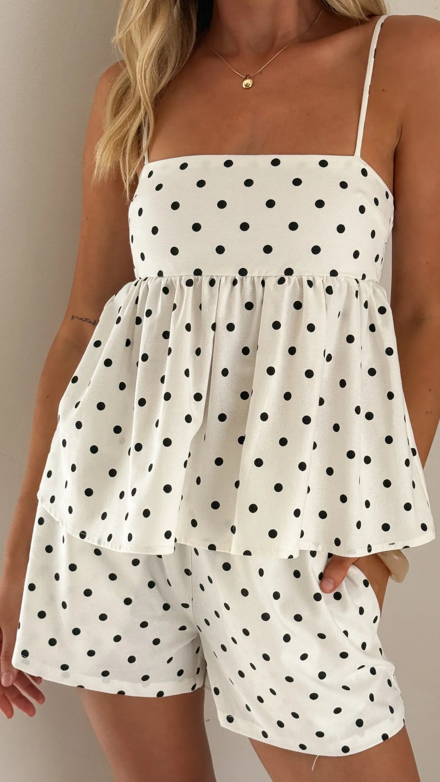 Fiana Top White Black Polka Dot