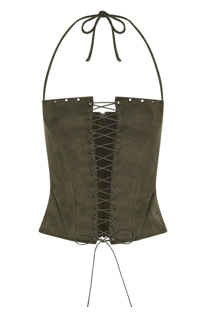 Dont Speak Faux Suede Bustier Cactus