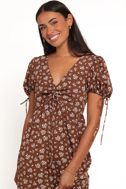 Zina Maxi Dress Brown Ditsy Floral