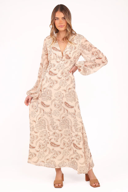 Riba Midi Dress Brown Paisley
