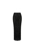 Black semi sheer embroidered lace maxi skirt