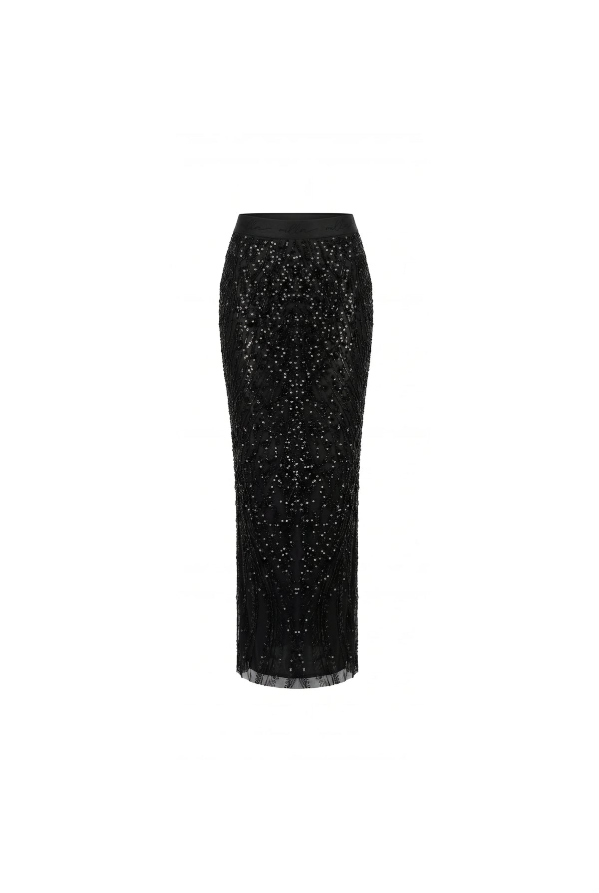 Black semi sheer embroidered lace maxi skirt