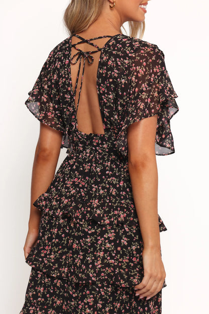 Wendi Ruffle Dress Black Floral