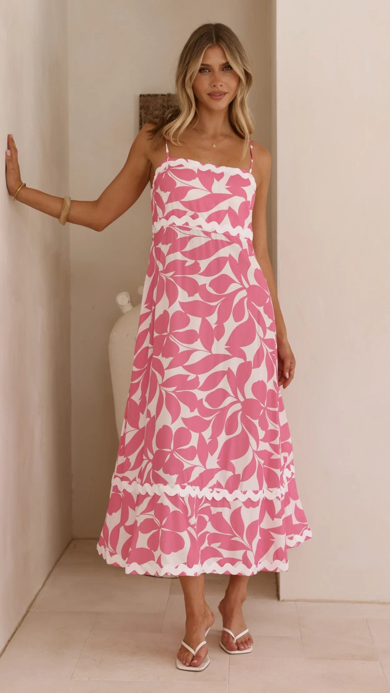 Seraphina Midi Dress Fuchsia White Print