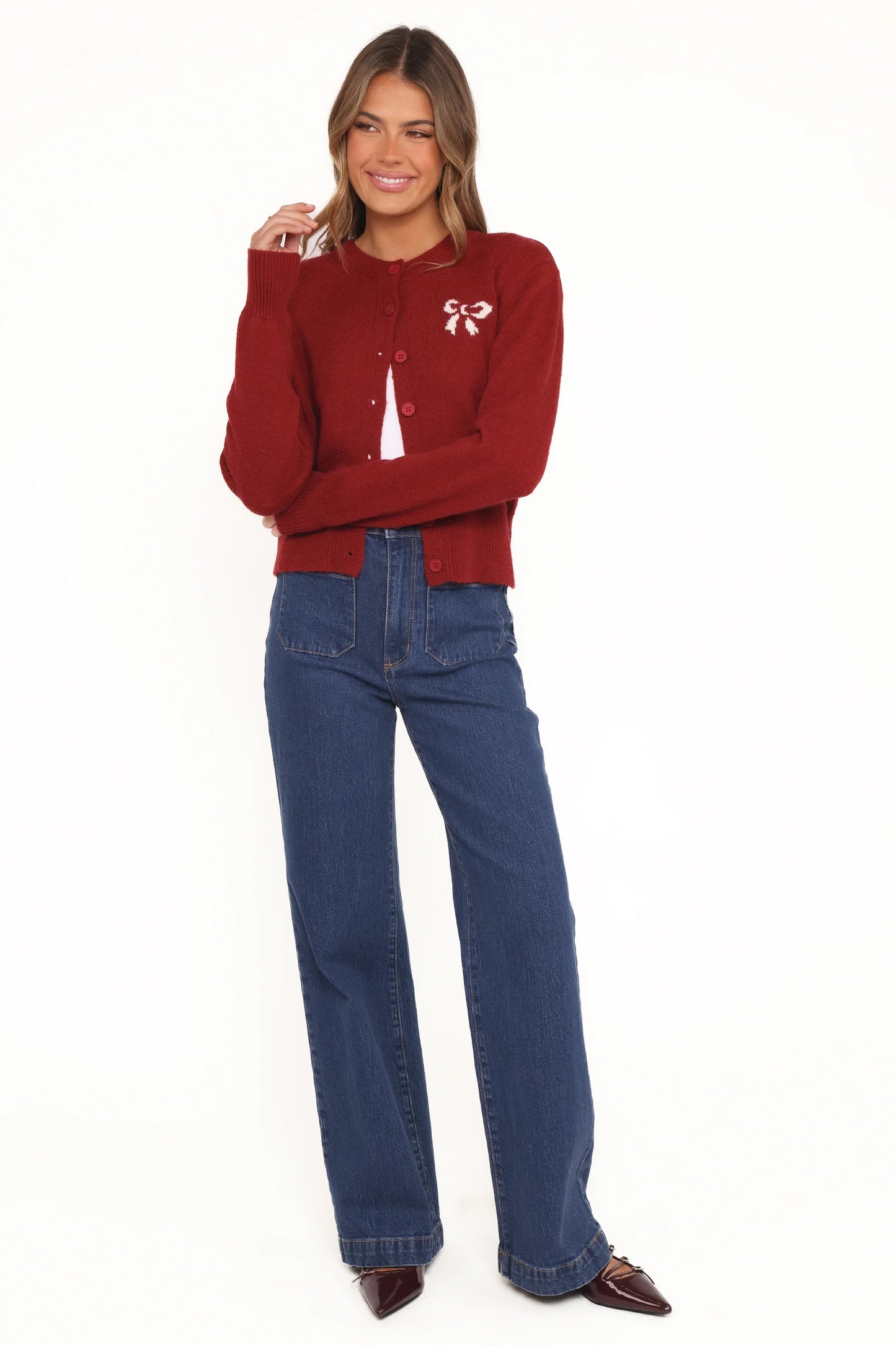 Middleton Mini Bow Cardigan Wine