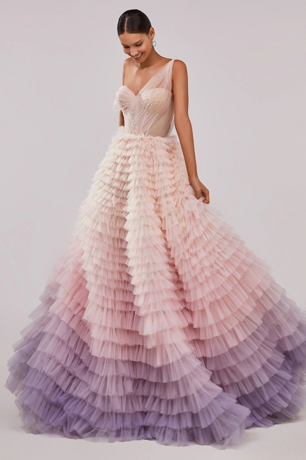 Charming ball gown with the frill layered ombre maxi skirt