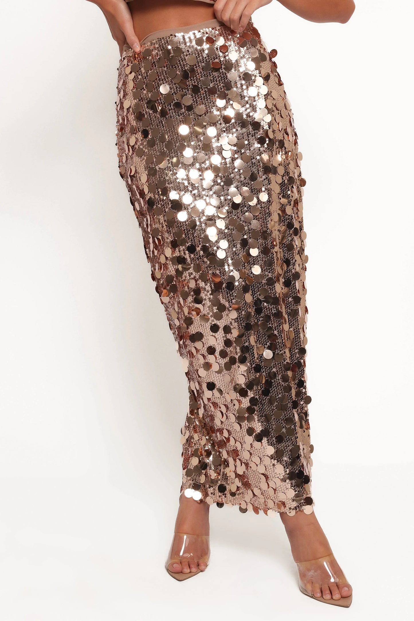Hulu Sequin Skirt Set Rose Gold