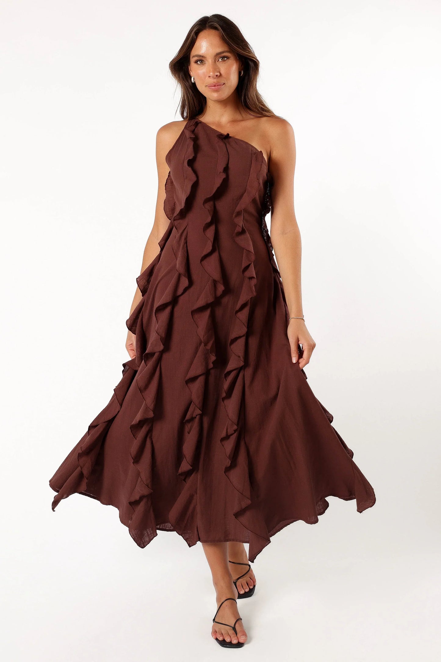 Maggy One Shoulder Dress Chocolate