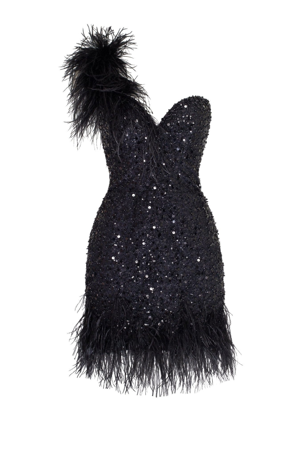 Black Stunning heart shaped mini dress with feathers