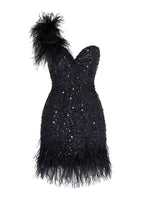 Black Stunning heart shaped mini dress with feathers