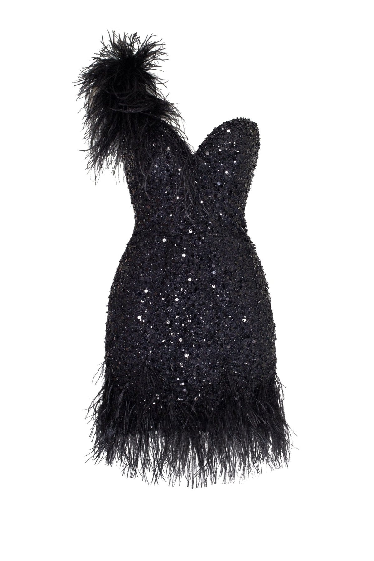 Black Stunning heart shaped mini dress with feathers
