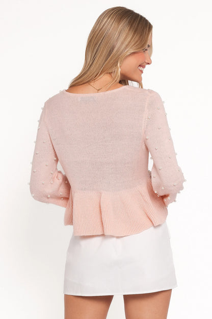 Molly Pearl Peplum Knit Sweater Light Pink