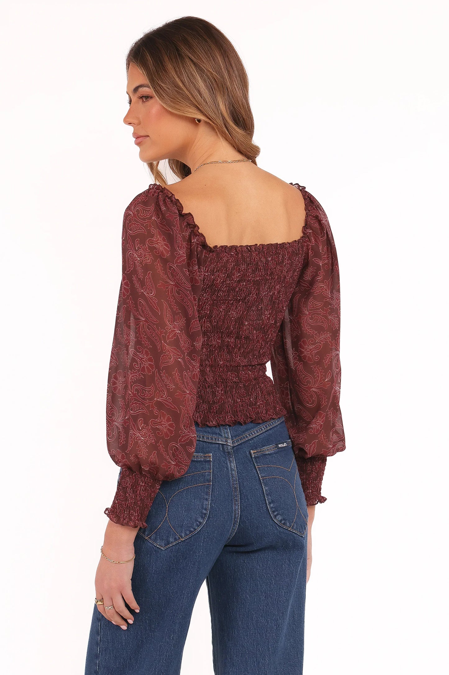 Alberta Top Burgundy Paisley