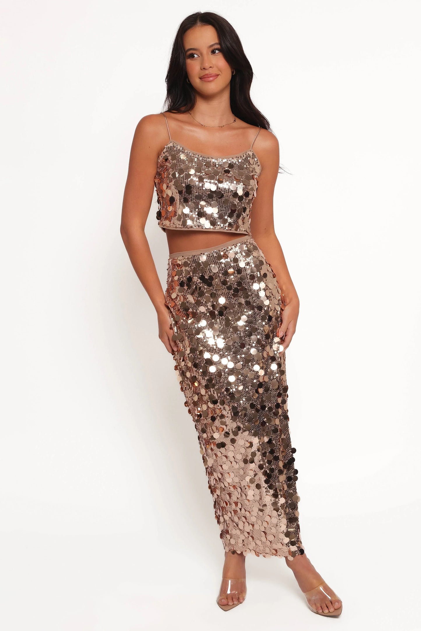 Hulu Sequin Skirt Set Rose Gold