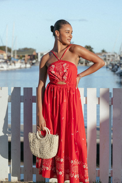 Madi Maxi Dress Red Floral Bandana