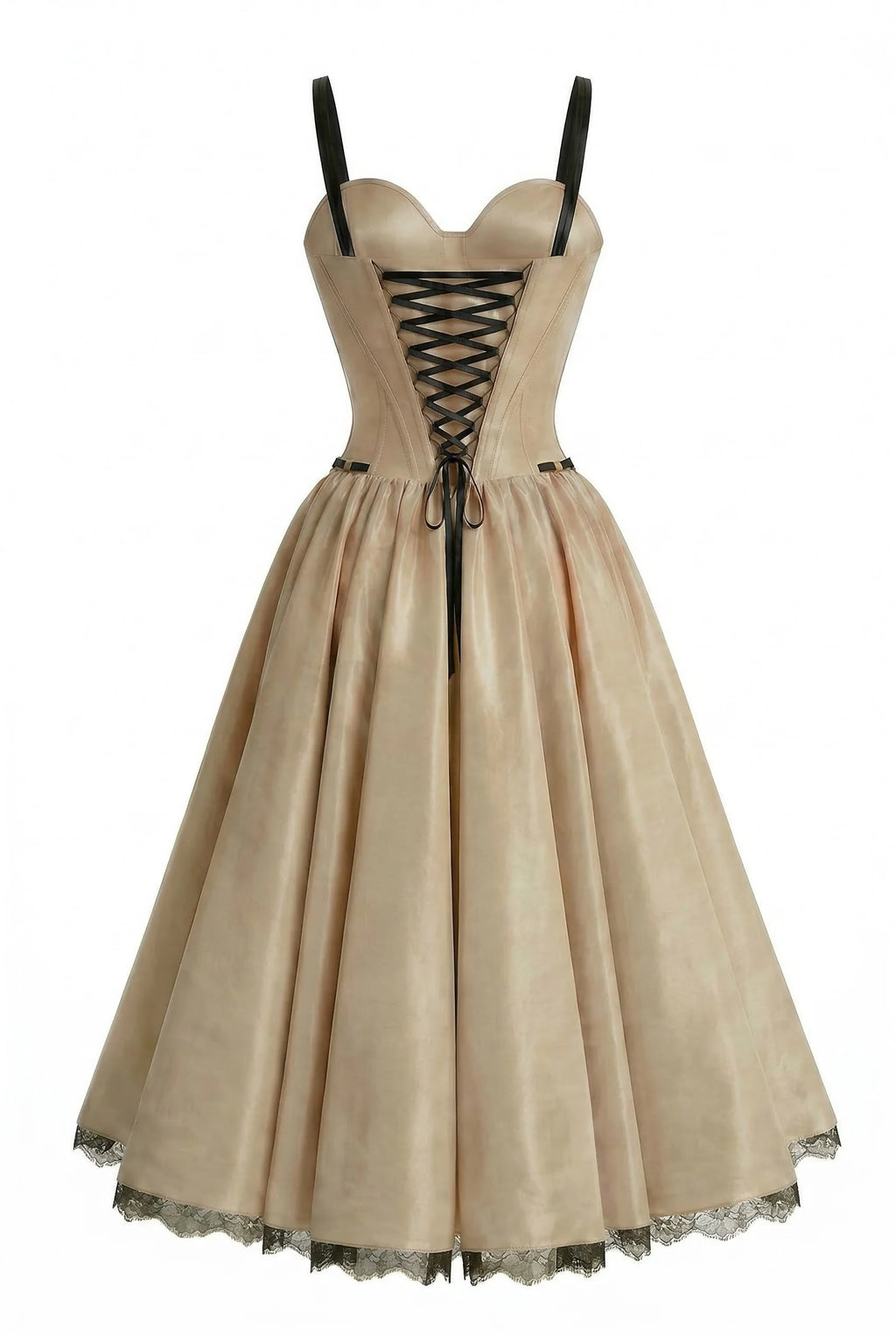 Nude Corset Midi Dress with Contrast Details
