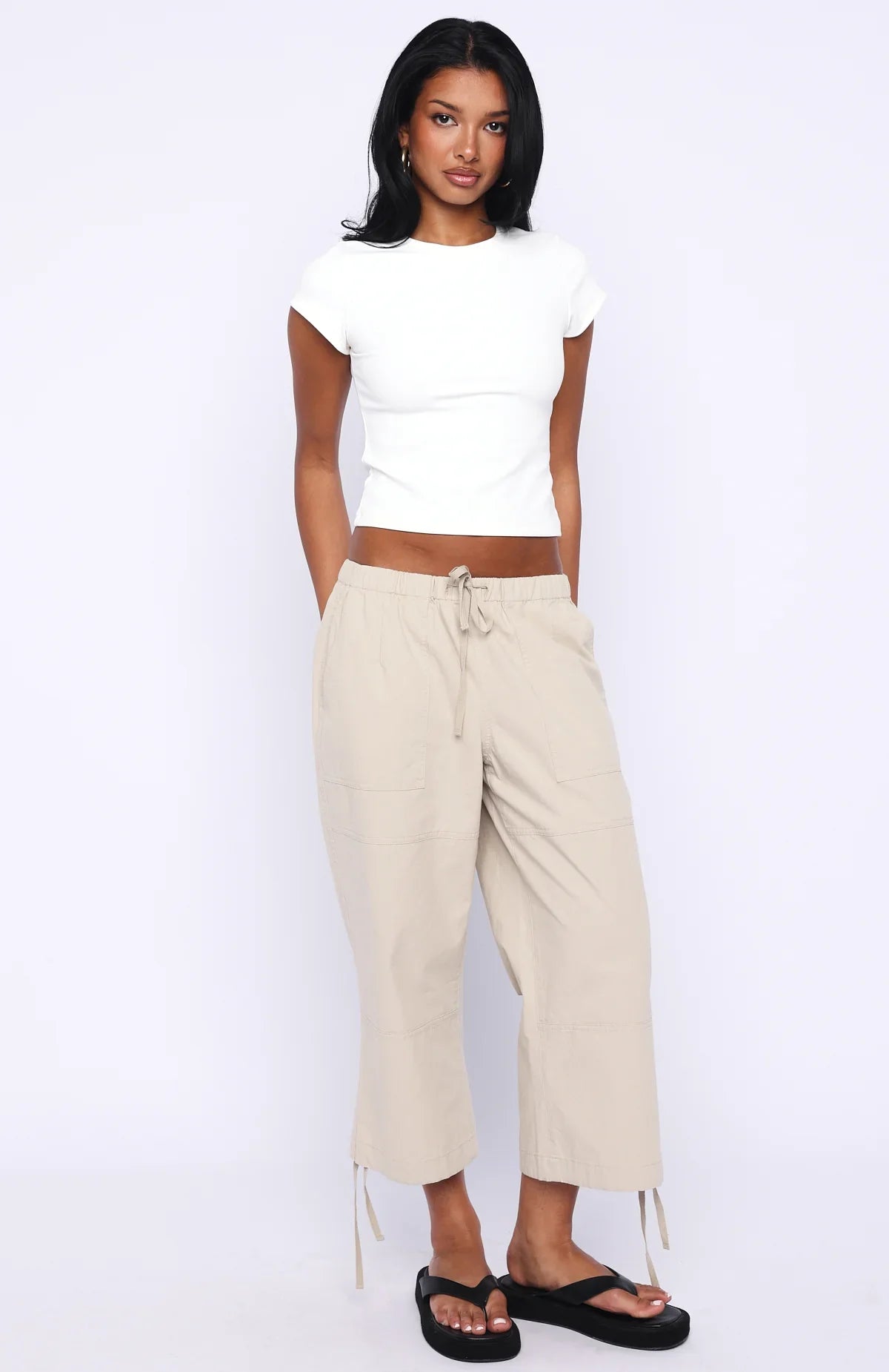 Date Me Capri Cargo Pants Stone